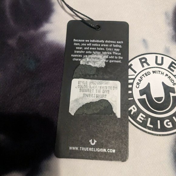 True Religion Sunset Tie Dye Black/White Crewneck Sweatshirt Cropped Small NWT - Picture 9 of 9